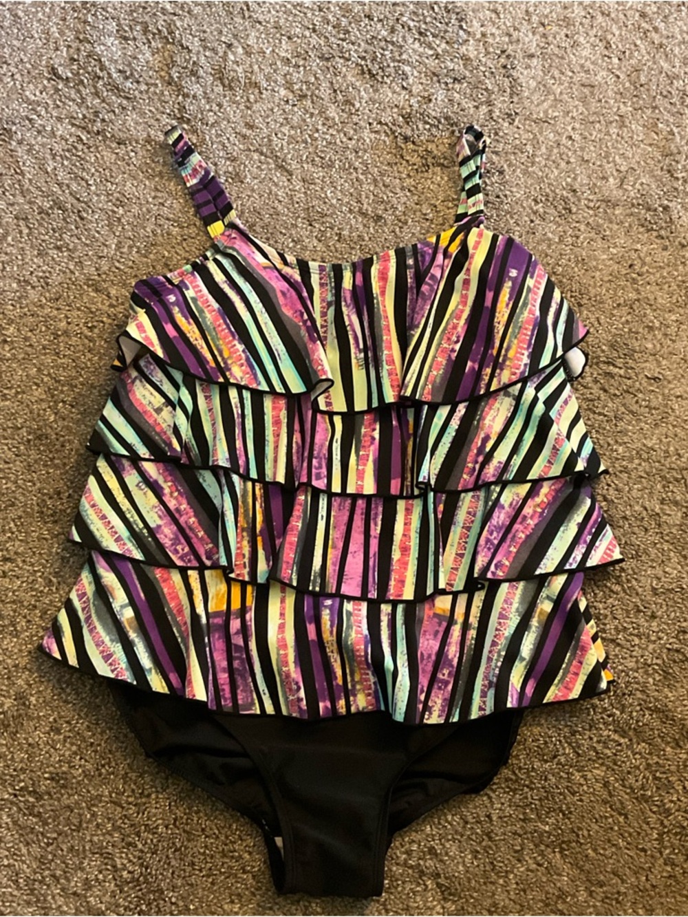 Ceeb Multi Color Striped Ruffle One Piece Swimsuit 18